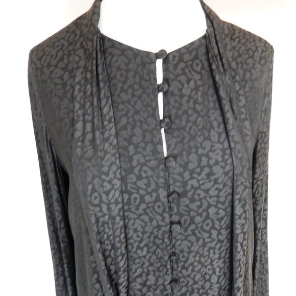 Laundry By Shelli Segal Long Sleeve Black on Black Print Blouse Size Small - Picture 2 of 8
